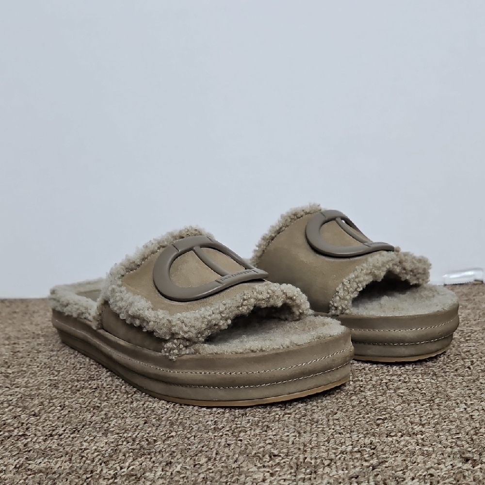 Dee Ocleppo Lima Dark Taupe Shearling Platform Sandals Sz 9